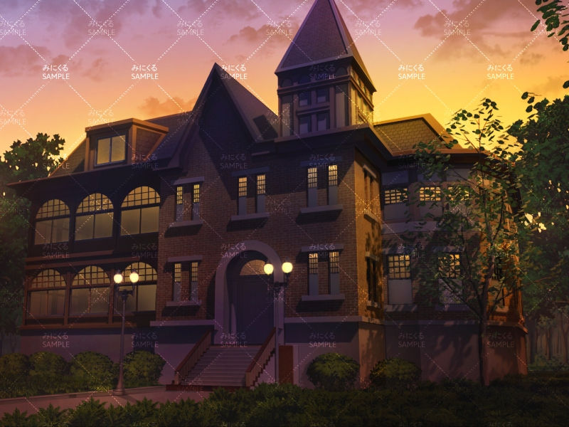 煉瓦造りの洋館外観(夕方) - お屋敷編04