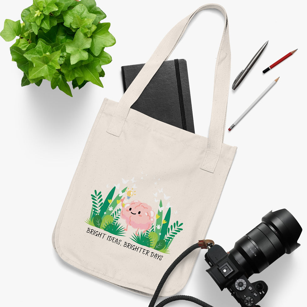 Thumbnail: Cute Brain-Themed Organic Canvas Tote Bag Bright Ideas, Brighter Days