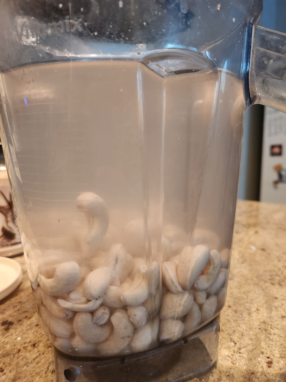 Cashew nuts soaking in a blender