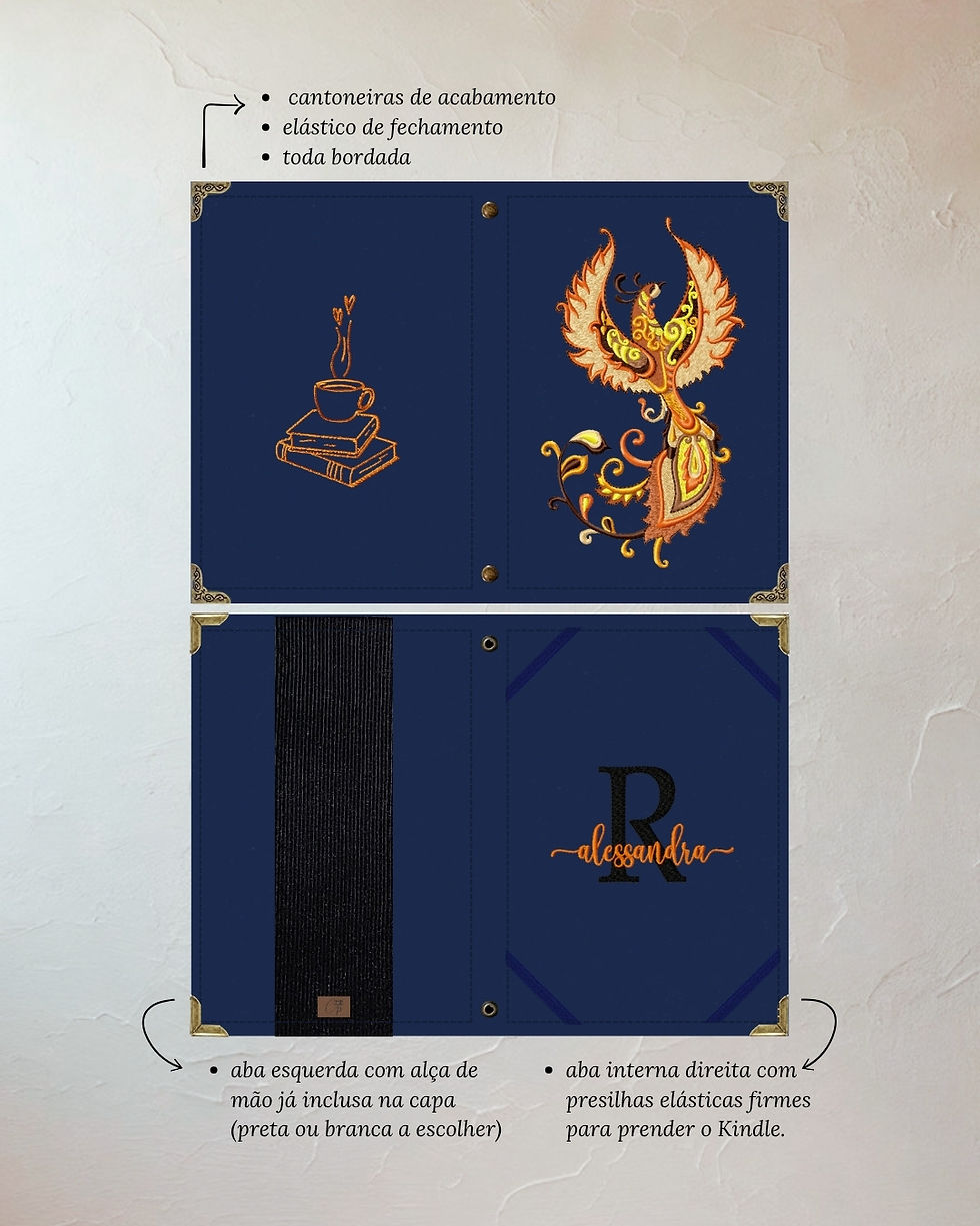 Miniatura: Capa para Kindle em tecido estruturado com bordado pássaro Fênix