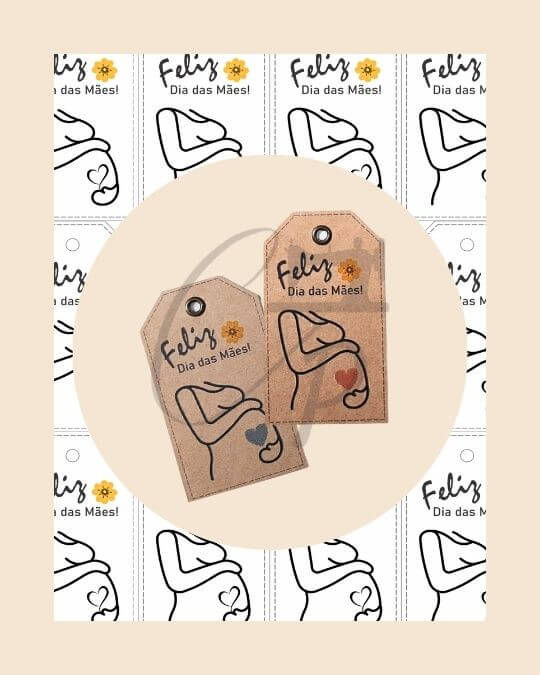 Miniatura: Arquivo digital com várias unidades de Tags Dia das Mães em PDF para imprimir em tamanho real, design exclusivo Café com Pano