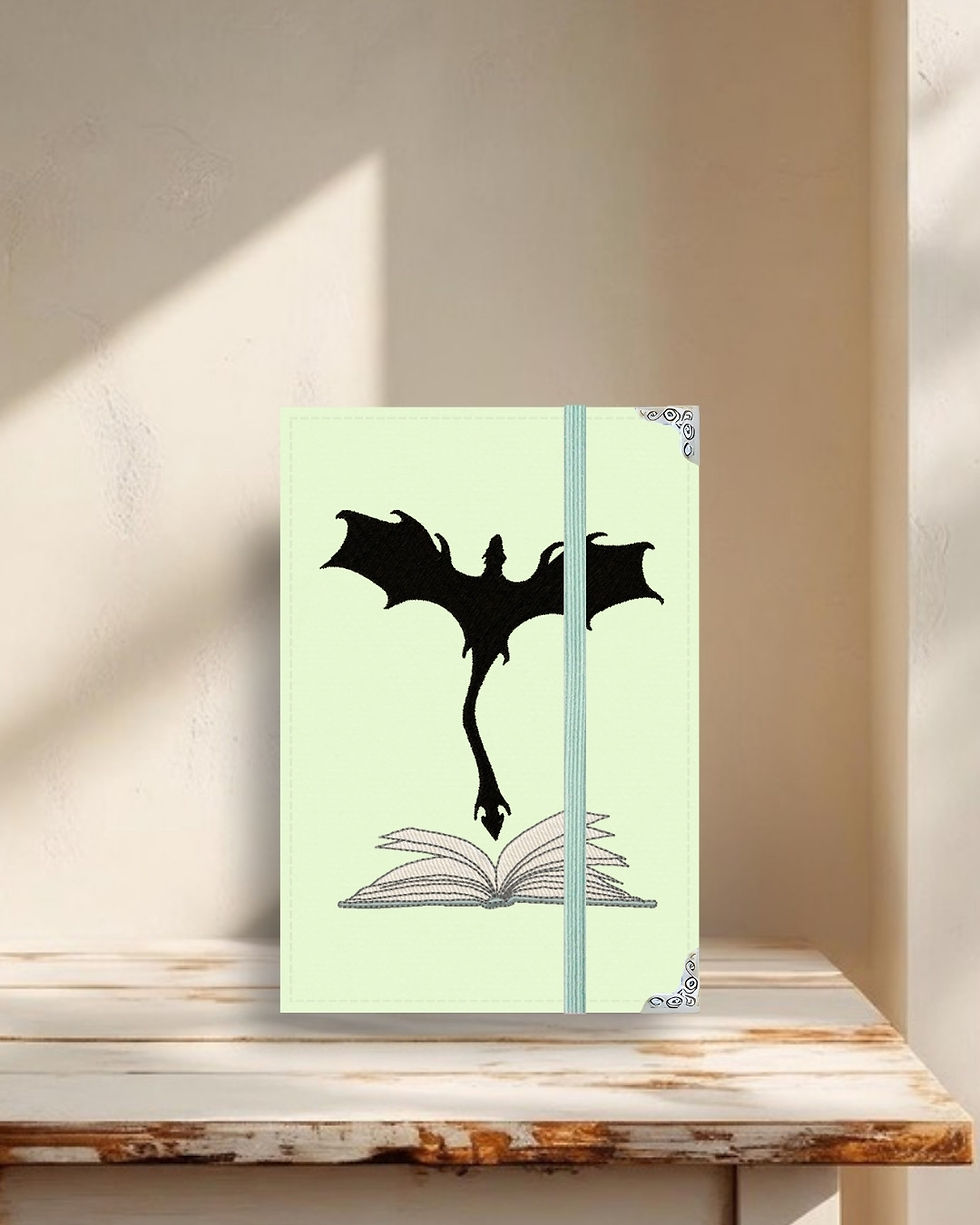 Miniatura: Capa Kindle em tecido estruturado dragão saindo do livro fundo verde chá