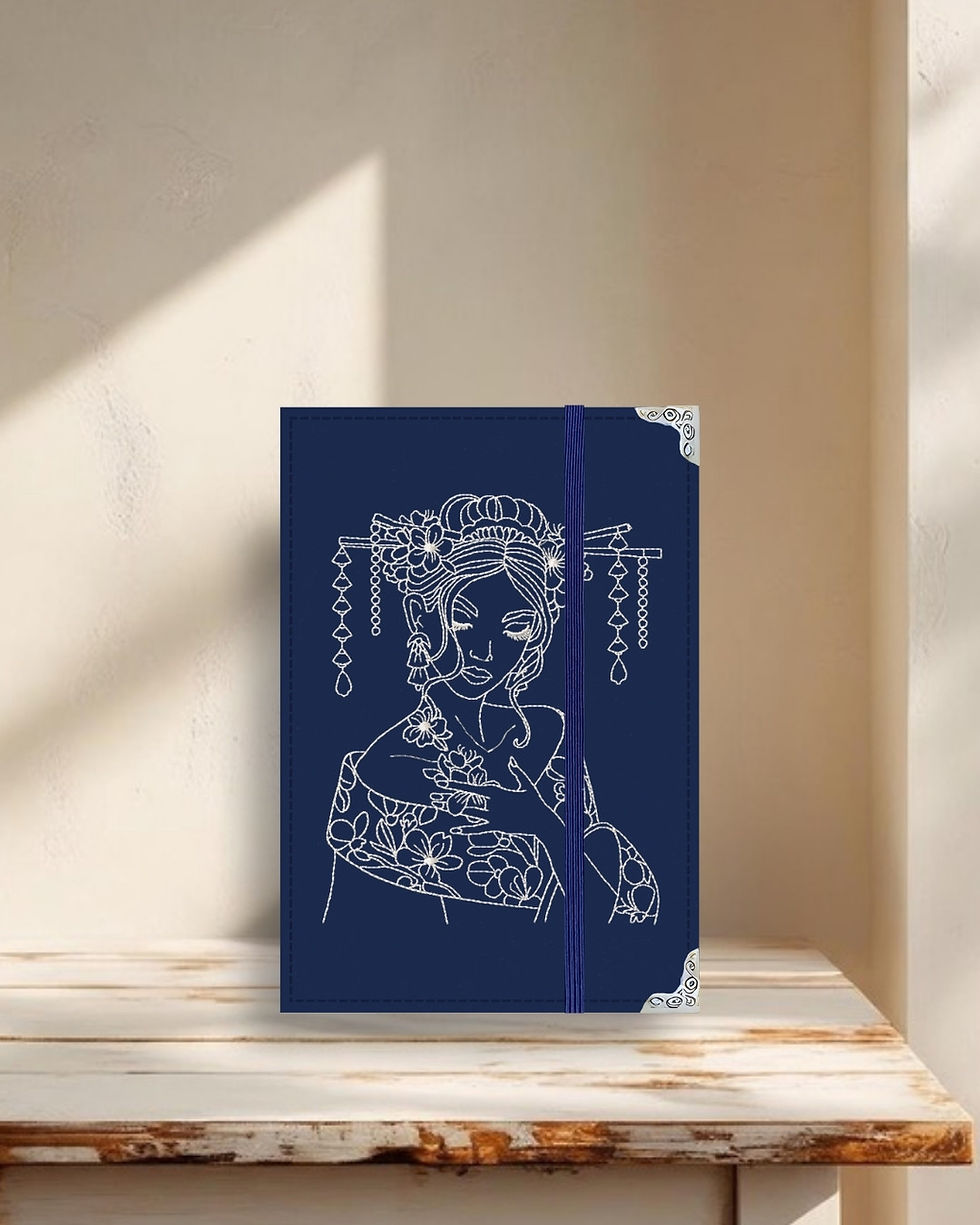 Miniatura: Capa para Kindle em tecido estruturado gueixa fundo azul marinho
