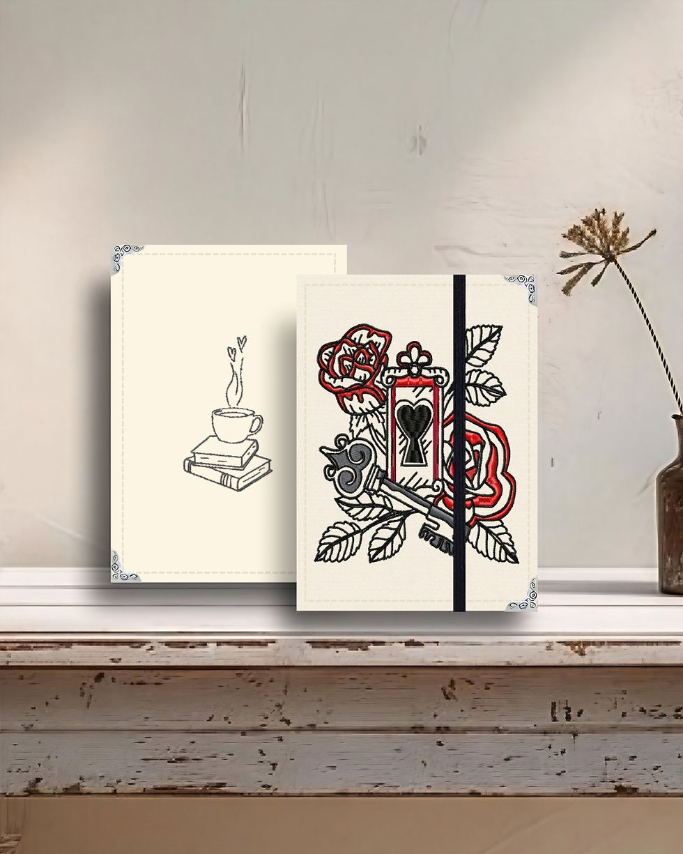 Miniatura: Capa para Kindle em tecido estruturado com bordado chave, fechadura e flores