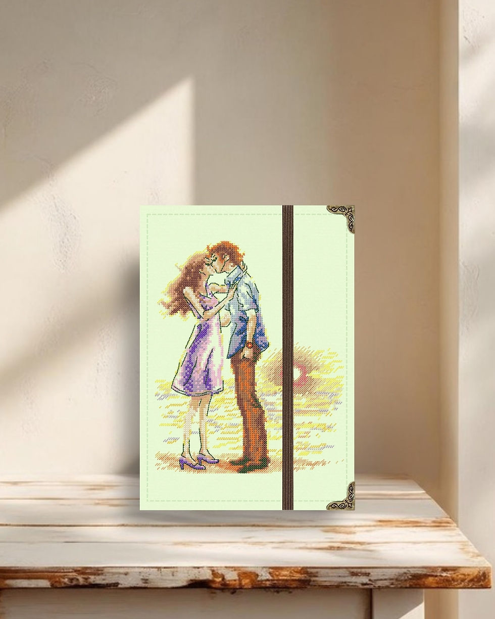 Miniatura: Capa para Kindle em tecido estruturado casal de enamorados fundo verde chá
