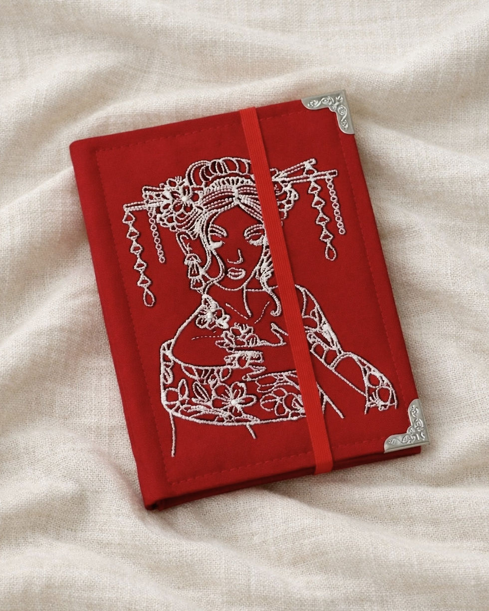 Capa para Kindle bordada gueixa, estrutura firme de tecido lavável