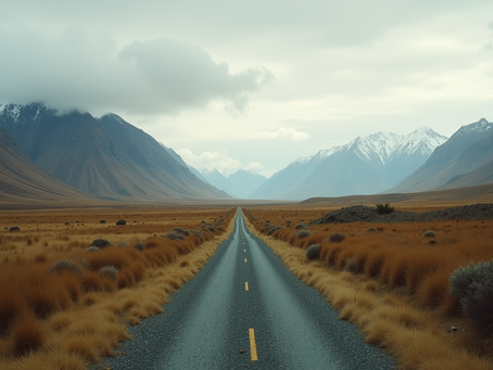 Straight road with mountains in New Zealand
