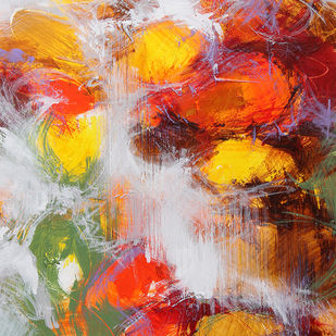 Vibrant abstract painting symbolizing detailed stones in bright orange tones.