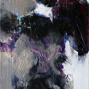 Modern art in predominant black tone with touches of accent colours around interesting shapes.