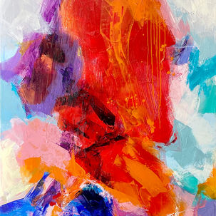 Abstract art of vibrant colours: red, blue, yellow, and white splashes.