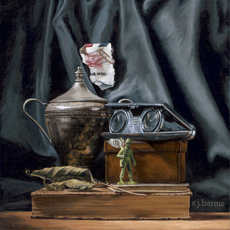 Oil painting titled, I give up