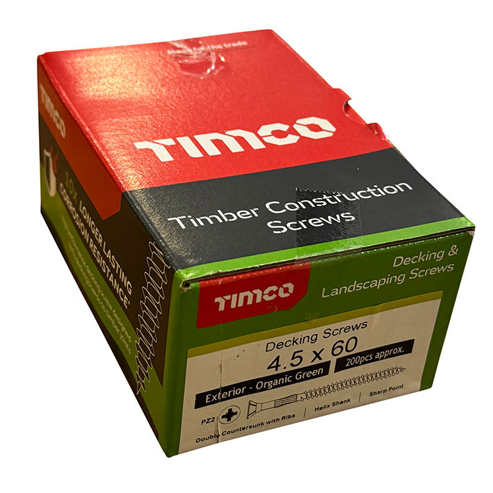 softwood decking screws in cardboard box