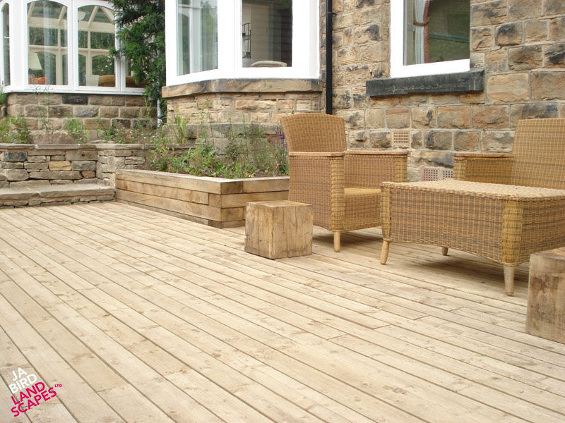 Thumbnail: Softwood decking in garden