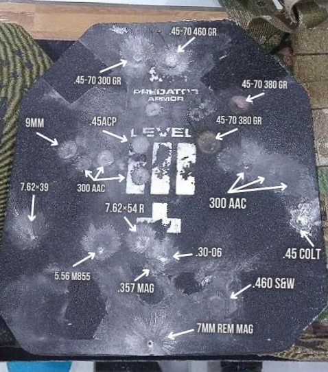 Level III+ body armor shot with multiple calibers