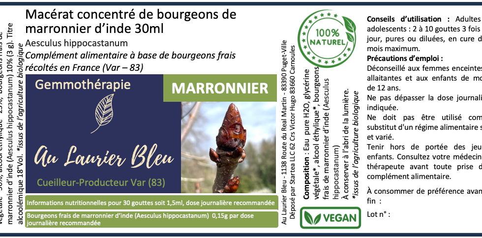 Etiquette macérat de bourgeons de marronnier