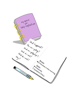 Journal illustration for the NHS Self-help guide co-produced with young people, designed and illustrated by Lizzie Reid