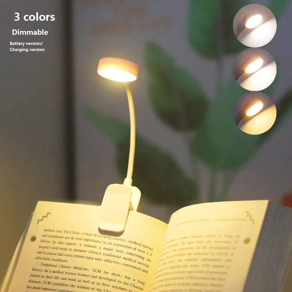 Mini Luminária de Mesa/Leitura LED com Clipe, 3 Modos Ajustáveis e Proteção Oc