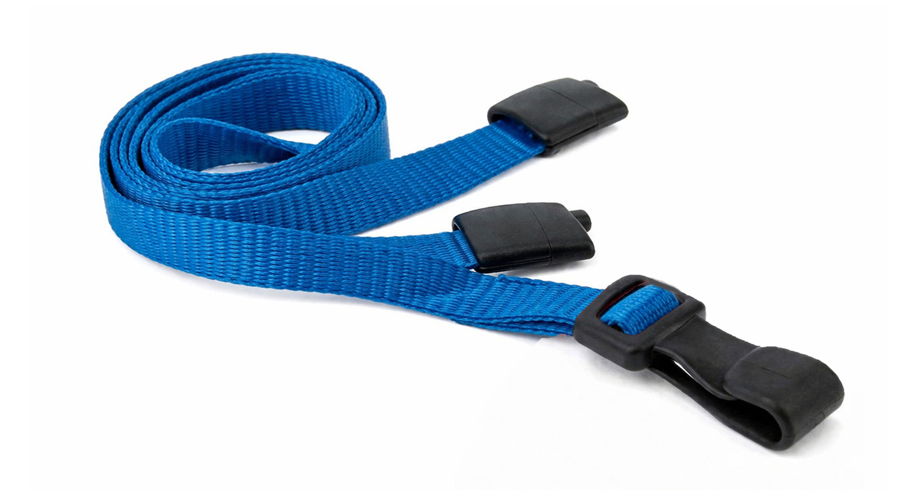 Bright blue 10x pack Lanyards with safety breakaway, for ID cards, recycled