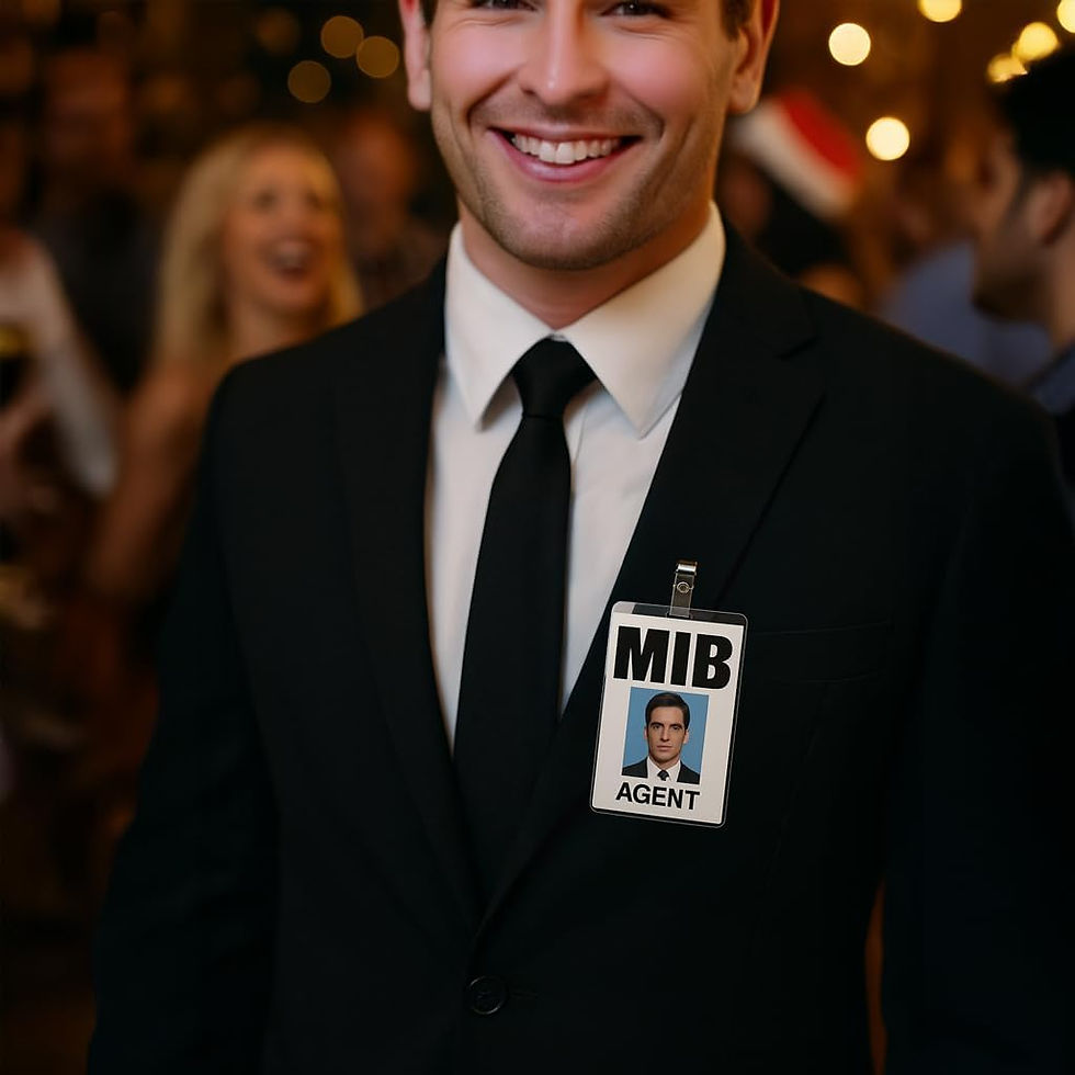 Thumbnail: MIB style ID card being worn by man in black suit and tie