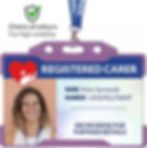 Thumbnail: Registered Carer photo ID badge with purple holder and blue “Carer” lanyard - high visibility design