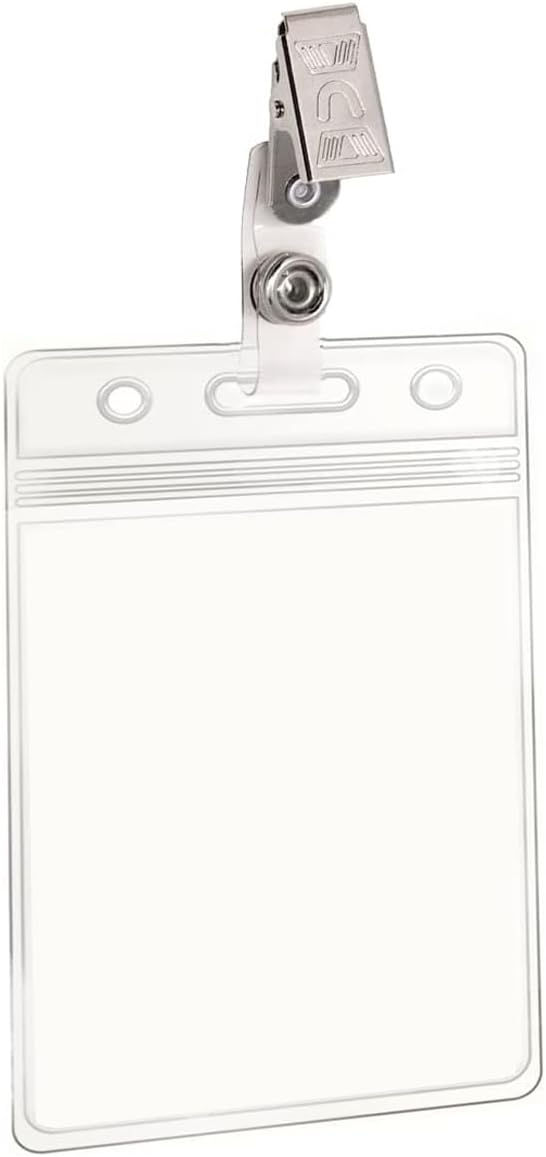 Clear plastic photo ID card holders with clip - portrait