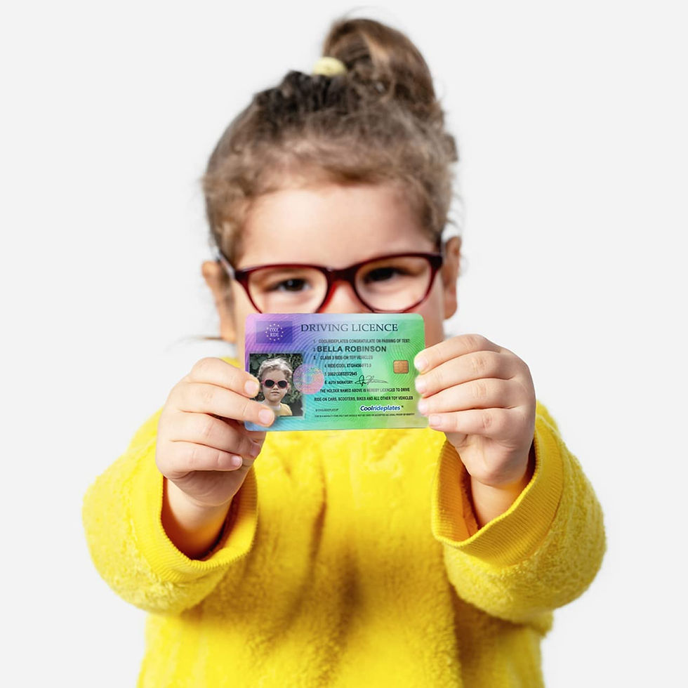 Thumbnail: A product little girl showing the camera her new photo licence
