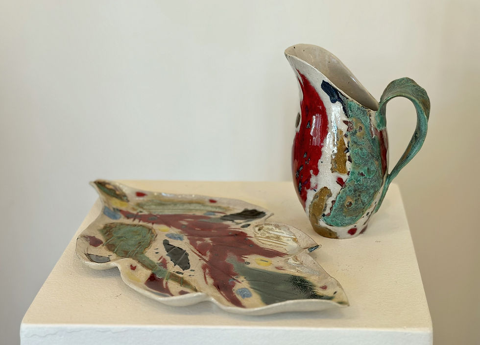 Abstract painted Leaf Dish and Pitcher