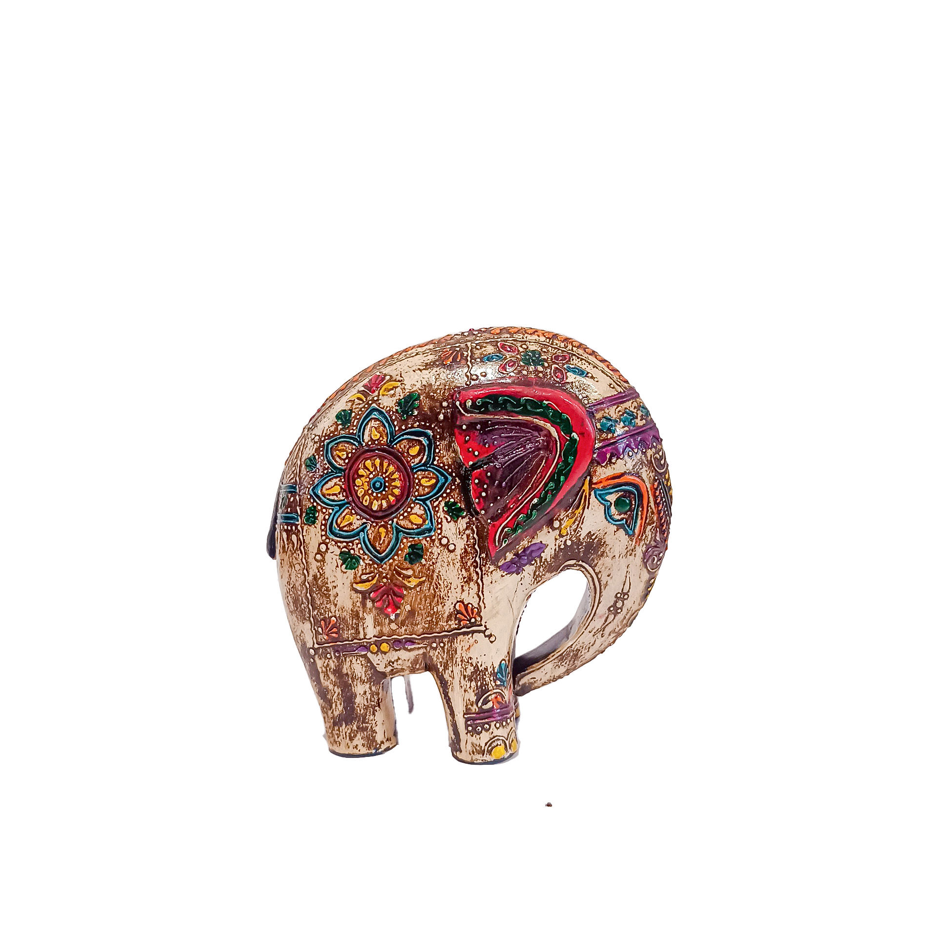 Handcrafted & Painted Wooden Round Elephant