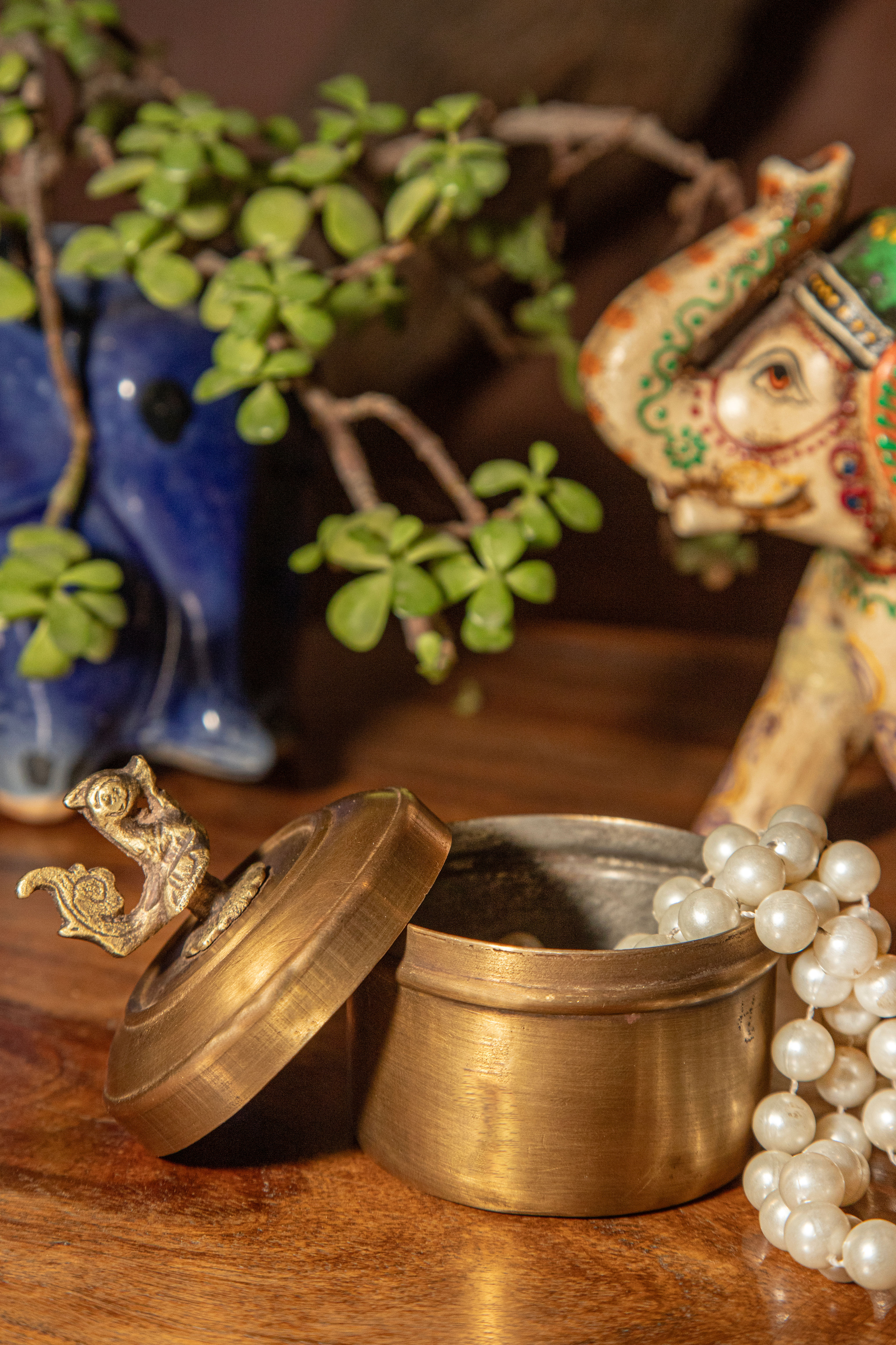 Brass Katordan With Peacock on Lid