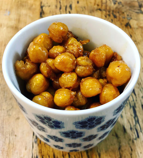Roasted Chickpeas with Maple Honey Glaze