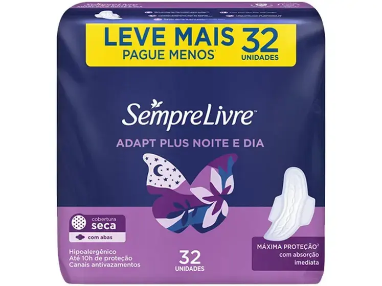 Absorvente Sempre Livre Adapt Plus Cobertura Seca Noite/Dia 32UN