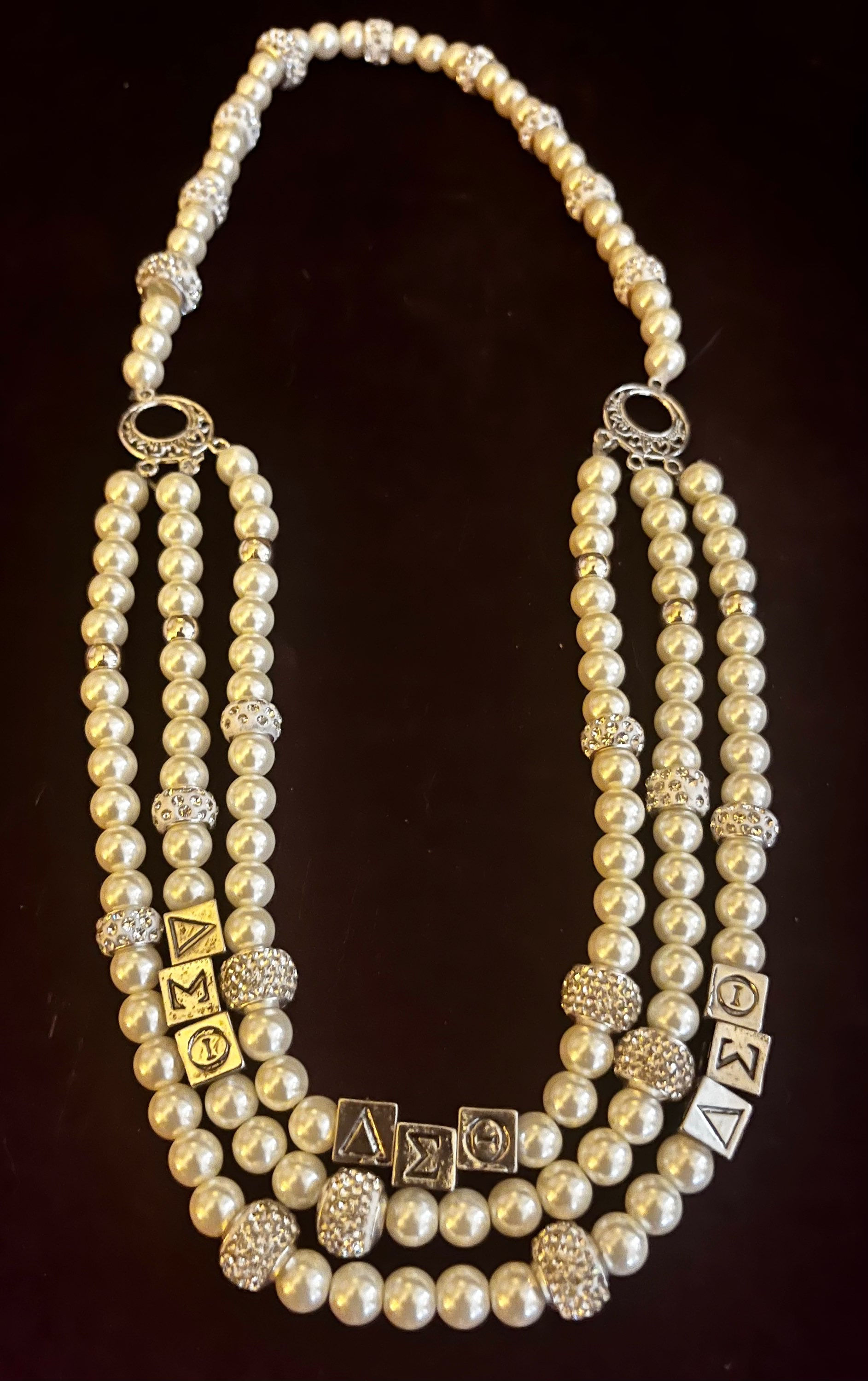 DST Three Tiered Necklace - Pearls and Silver 