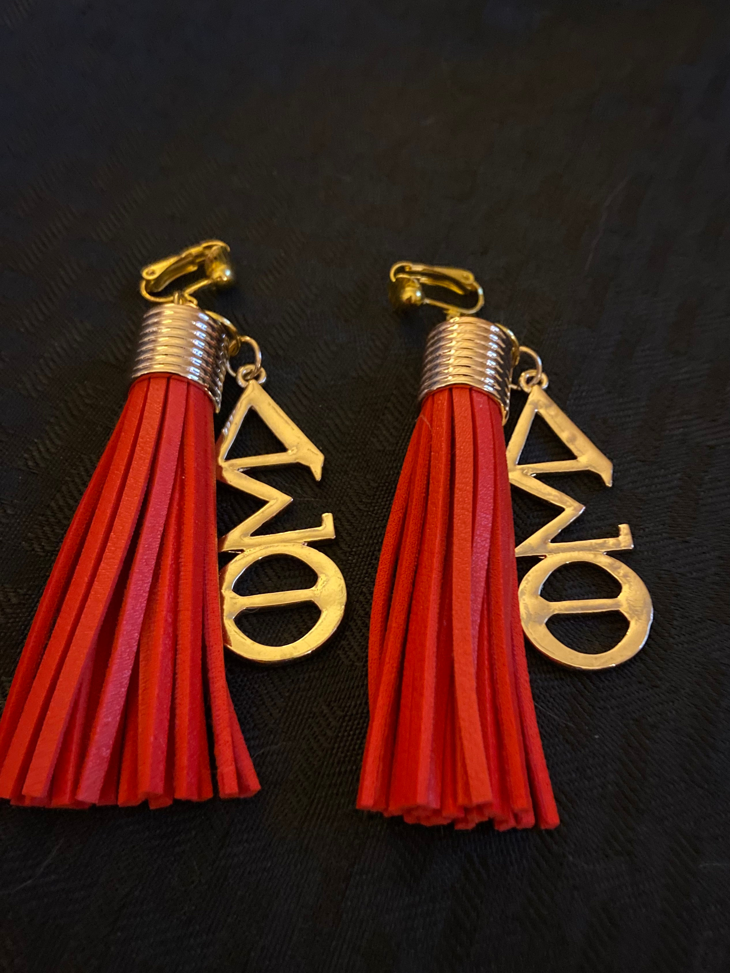 DST Red Tassel and Symbols Earrings - Gold