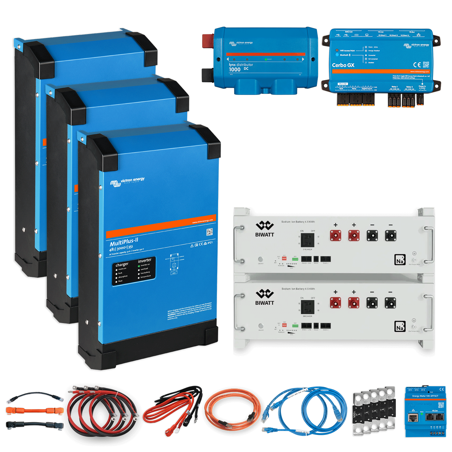 AC-Speicher-Set: 9kWh Natrium-Ionen Batterie mit 3x 3kW Victron Multiplus II