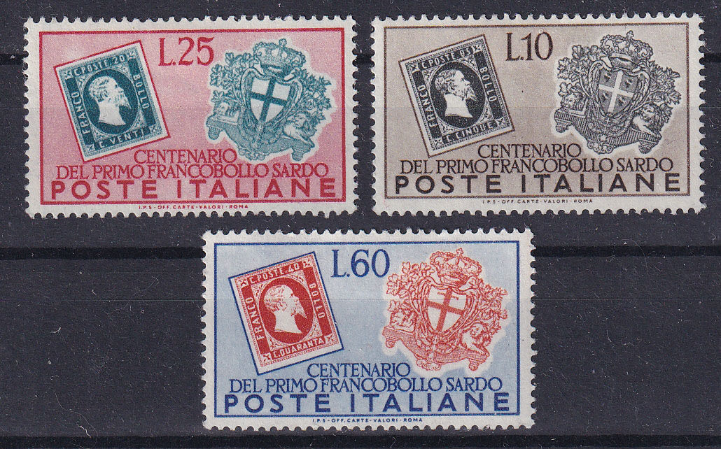 Італія 1951, Століття перших сардинських марок, Mi 845-847, MH