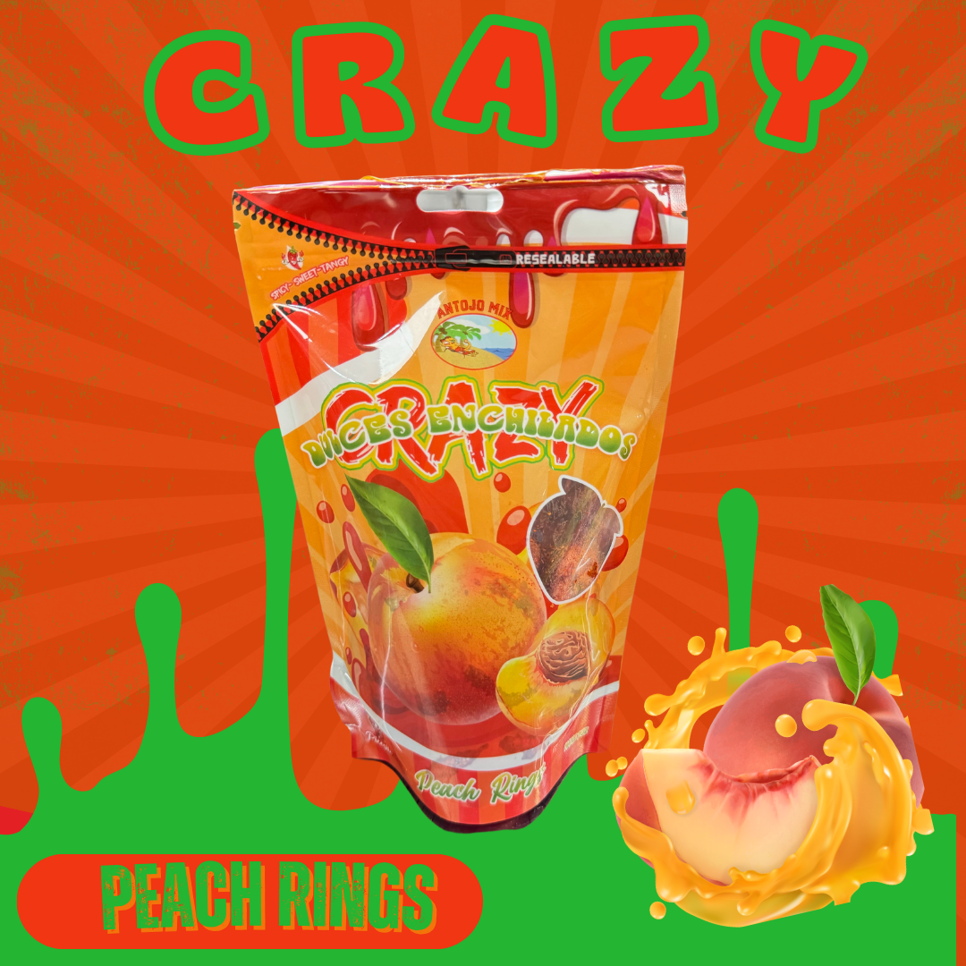 Crazy Dulces Enchilados, Peach Rings, Crazy Gummies