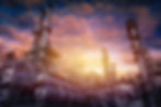 industrial site at sunset