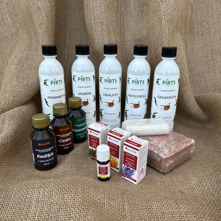 A display of sauna aromas and cosmetics
