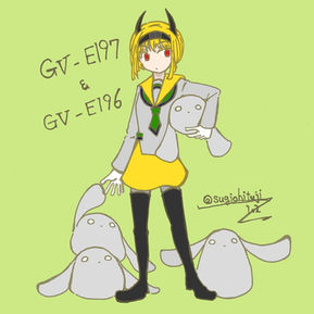 ツノの生えているセーラー服の女の子がウサギ様のいきものに囲まれているイラスト