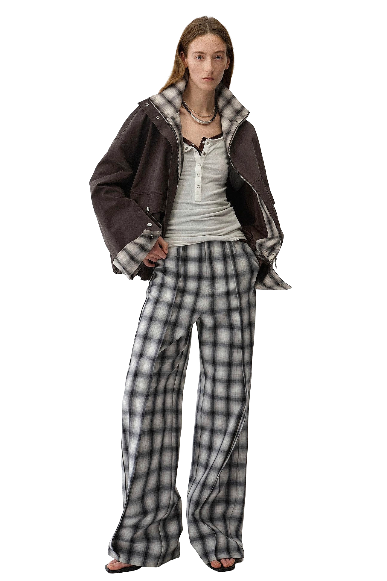 Firelady Fur "Monsoon Climate" Retro Plaid Stitching Cotton Crop Jacket