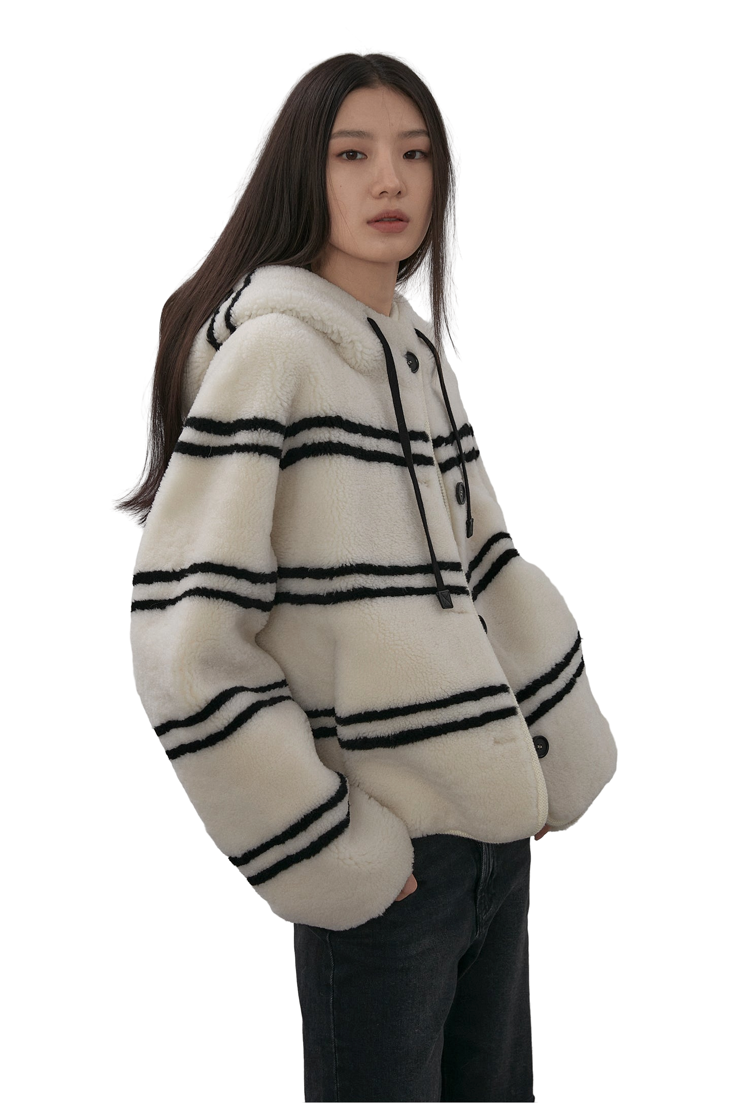 Fireladyfur  “Snowy New Year” Lamb Wool Striped Jacket