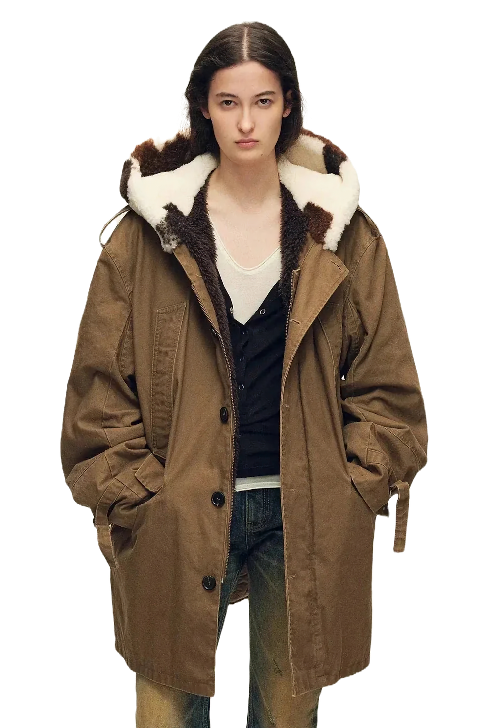 Firelady Fur "Wild Heartbeat" Sheepskin Parka With Real Fur Cow Print Hood