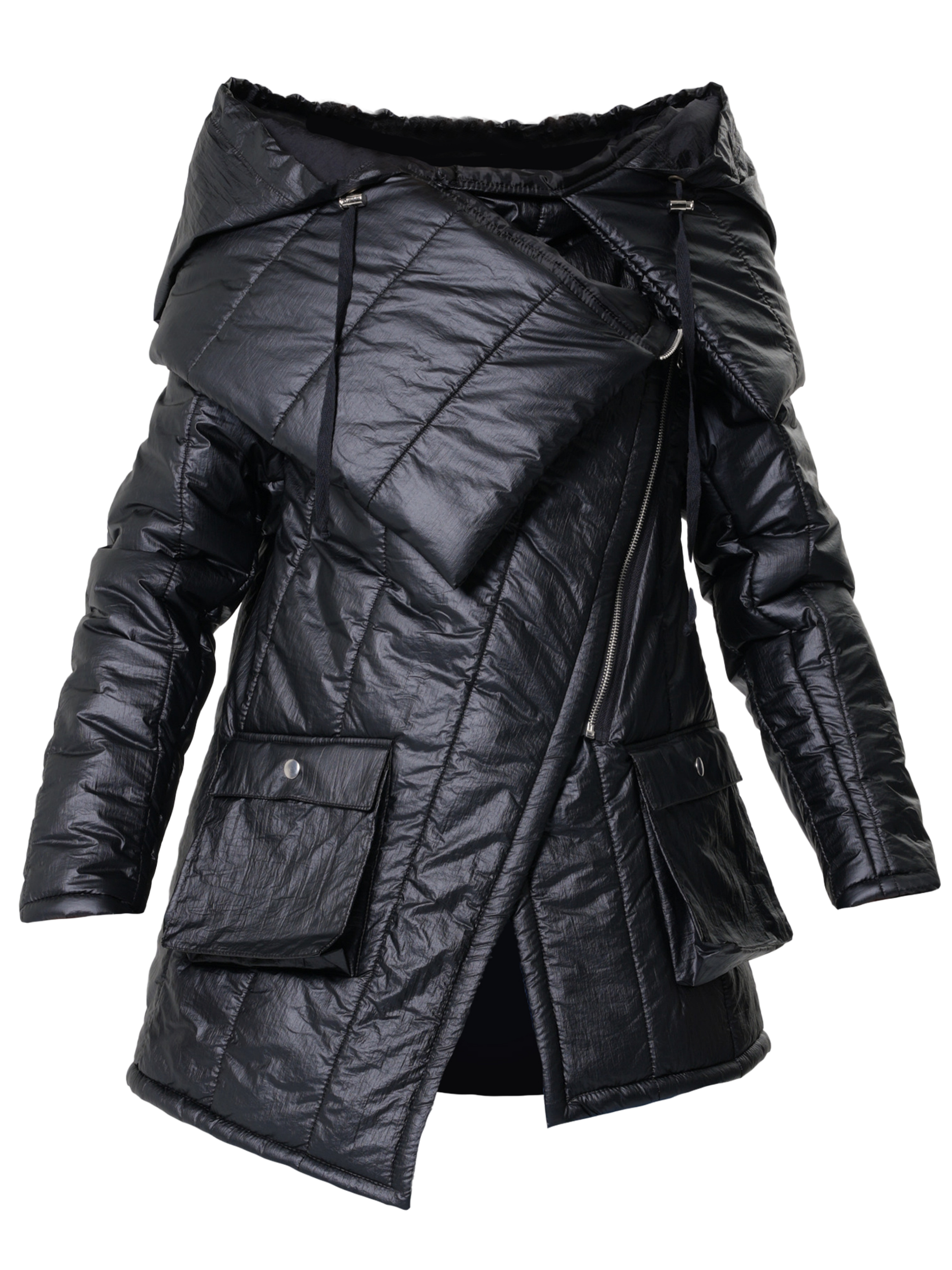 Metamorphoza Large Collar Puffer Jacket in Black