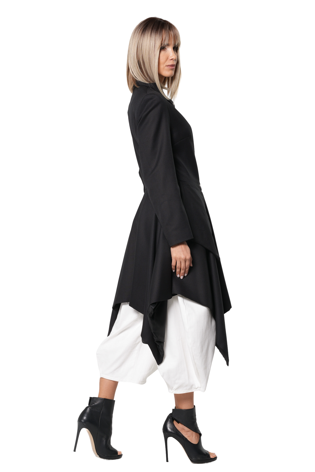 Metamorphoza 100% Wool Asymmetric Long Coat with Statement Pockets