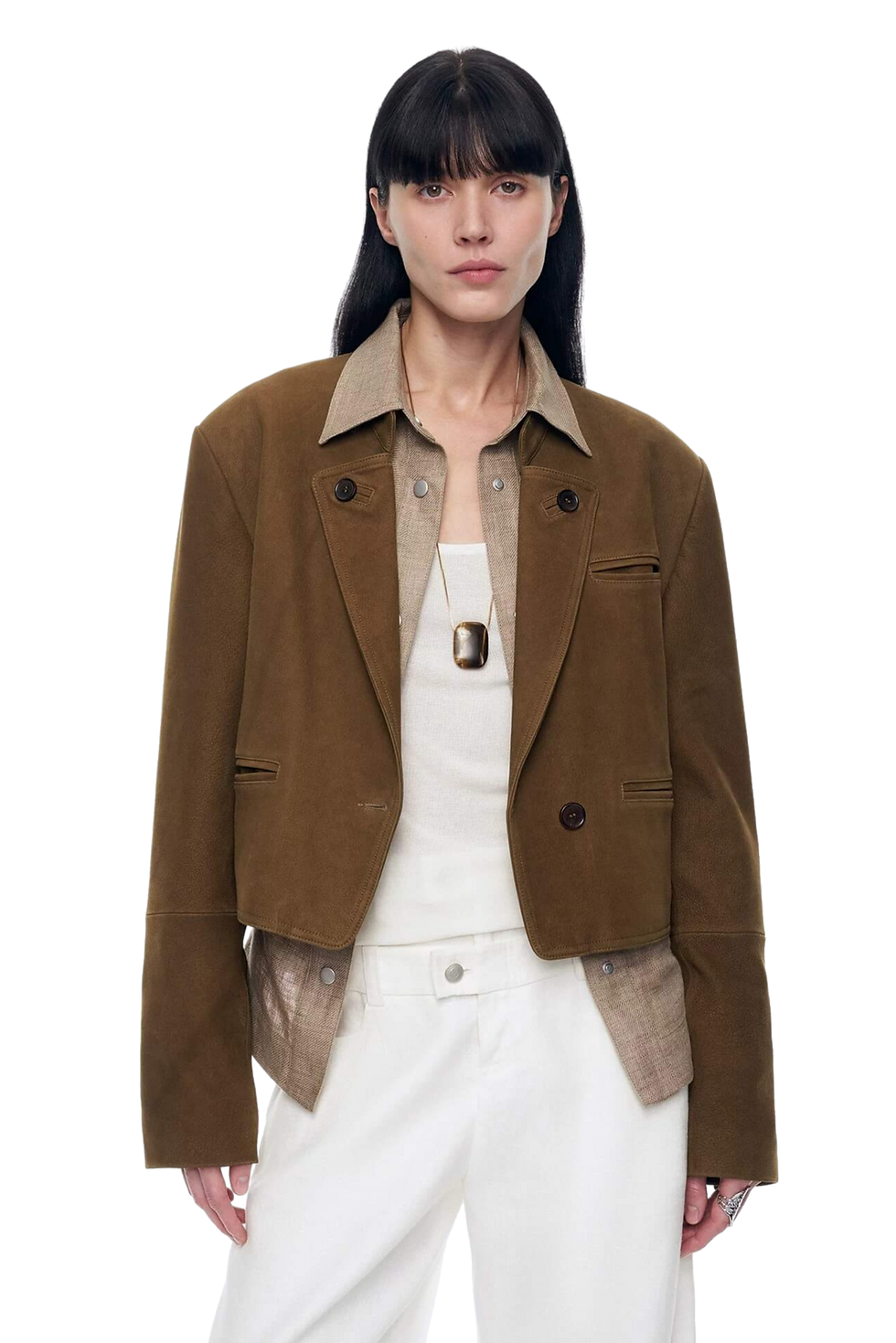 Thumbnail: Firelady Fur "Roman Story" Stand Collar Suit Sheepskin Leather Short Jacket
