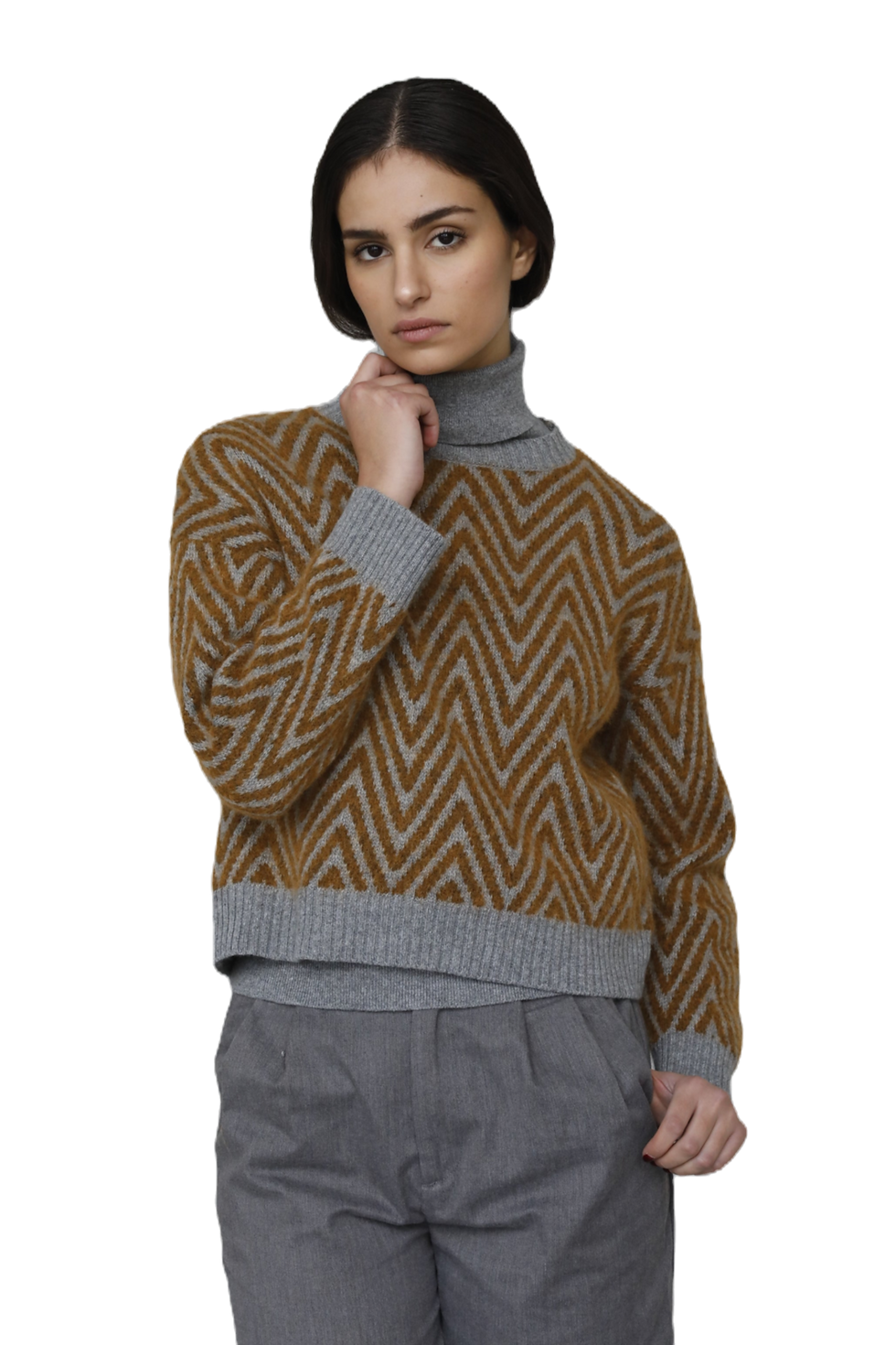 Antonia Erre Wool Blend Crewneck Sweater with Herringbone Weave - Paola