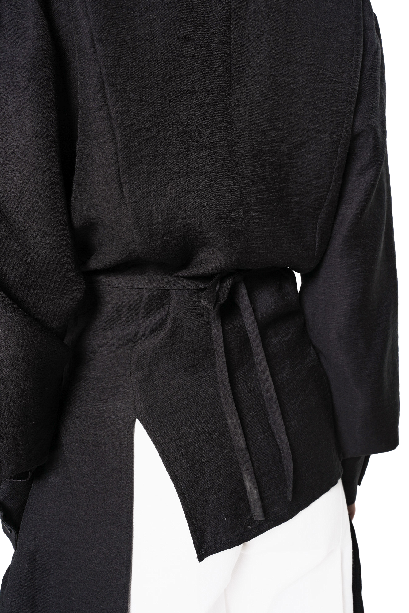 Metamorphoza Asymmetric Shirt with Draped Hem and Statement Belt