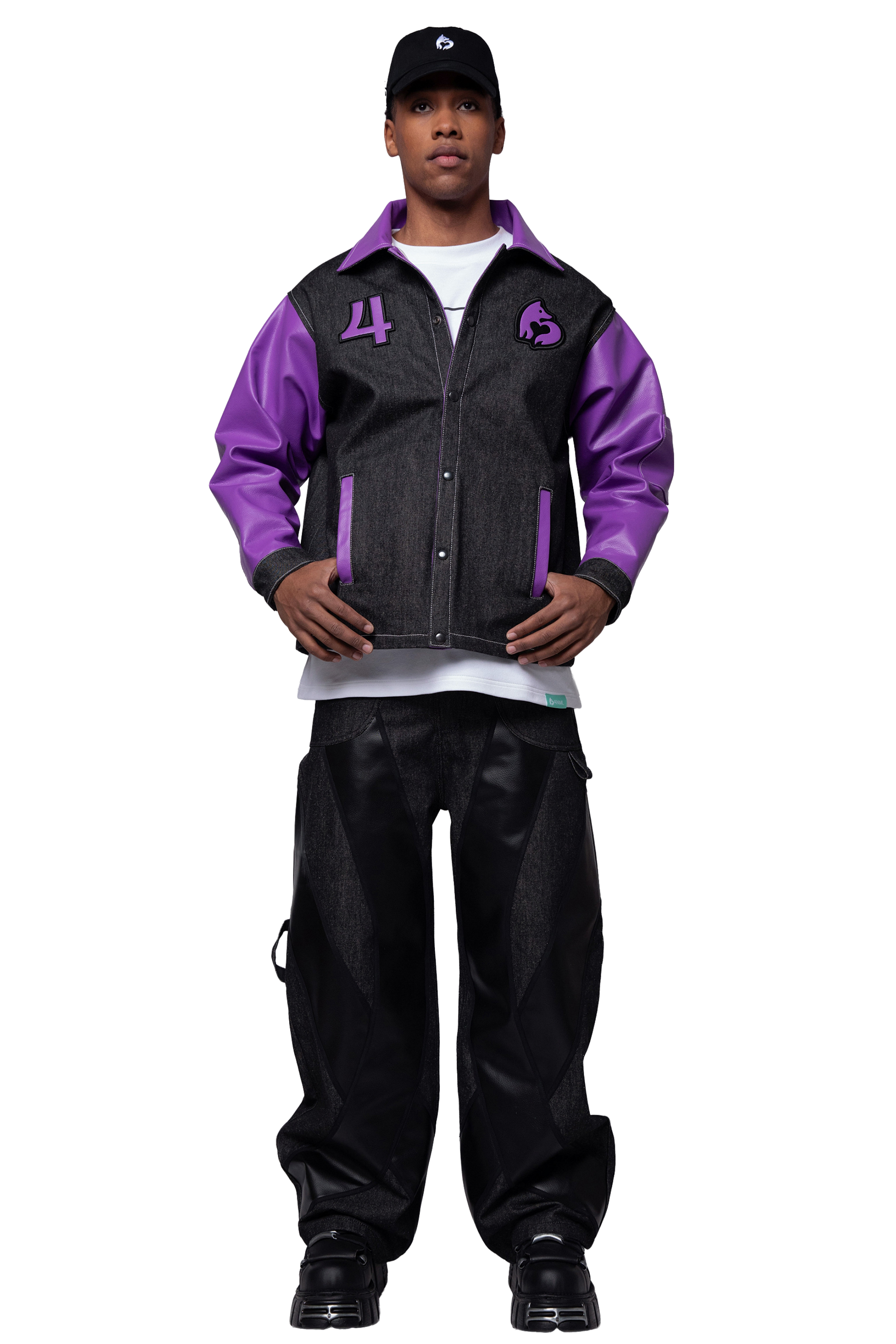 4NML Core Denim Jacket with Purple Leather Trim