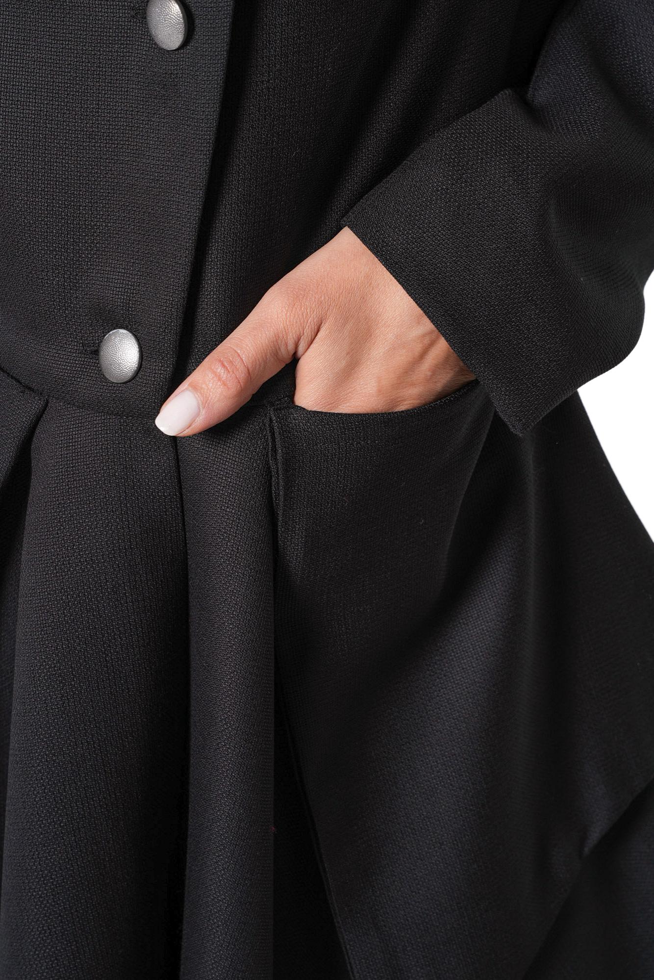 Metamorphoza 100% Wool Asymmetric Long Coat with Statement Pockets
