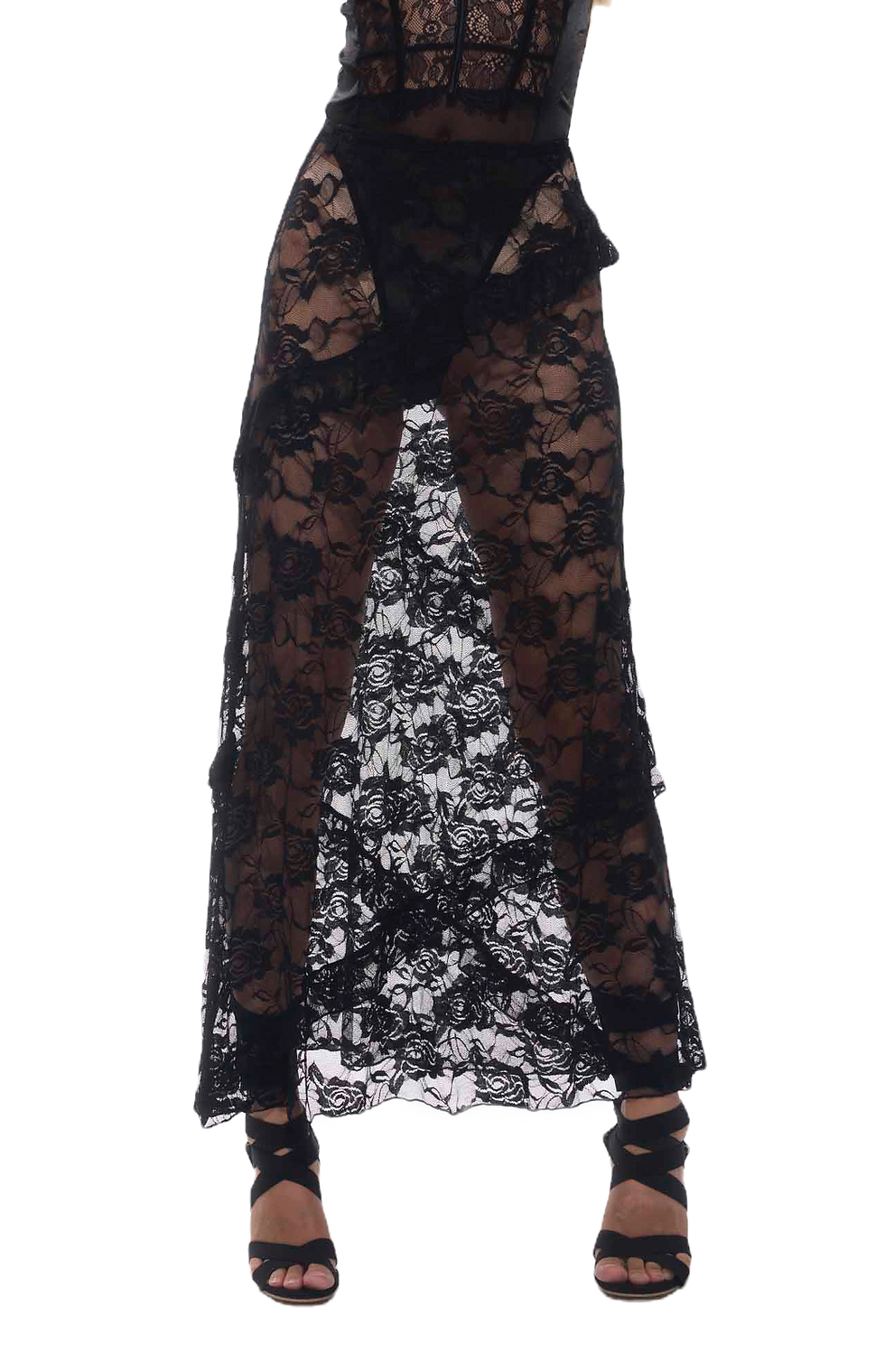 GUZUNDSTRAUS Sheer Floral Lace Skirt